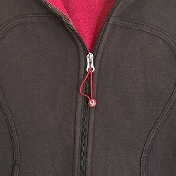 Lululemon Brown Scuba‎ Hoodie Women’s Sz 12 Pink Lining Logo VtgThick Quality - Picture 3 of 6